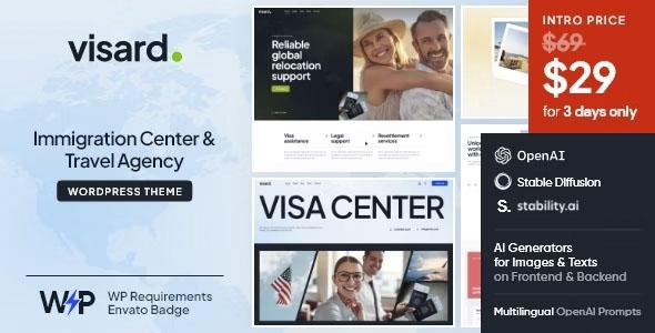 Visard - Immigration Center & Travel Agency WordPress Theme